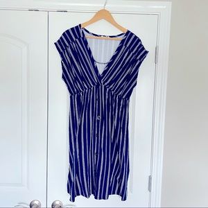 Navy blue maternity dress with decorative buttons